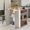 White Modern Kitchen Organizer with Rubber Wood Countertop and 2 Open Shelves